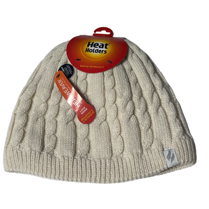 Heat Holders Heatweaver Cream Cable Knit Beanie Winter Snow Hat Gear Woman Lady